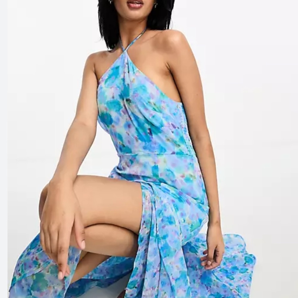 FRENCH CONNECTION
Gretha Hallie Recycled Halter Dress Stillwater Blue 12